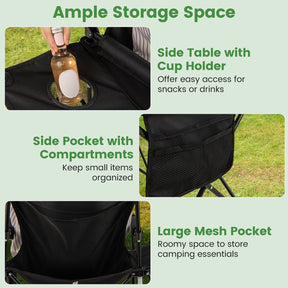 Oversized Camping Chair with Side Table, Folding Heavy-duty Picnic Chair