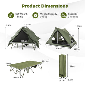 Foldable Outdoor Off-Ground Camping Combo, 2-Person Camping Cot Tent