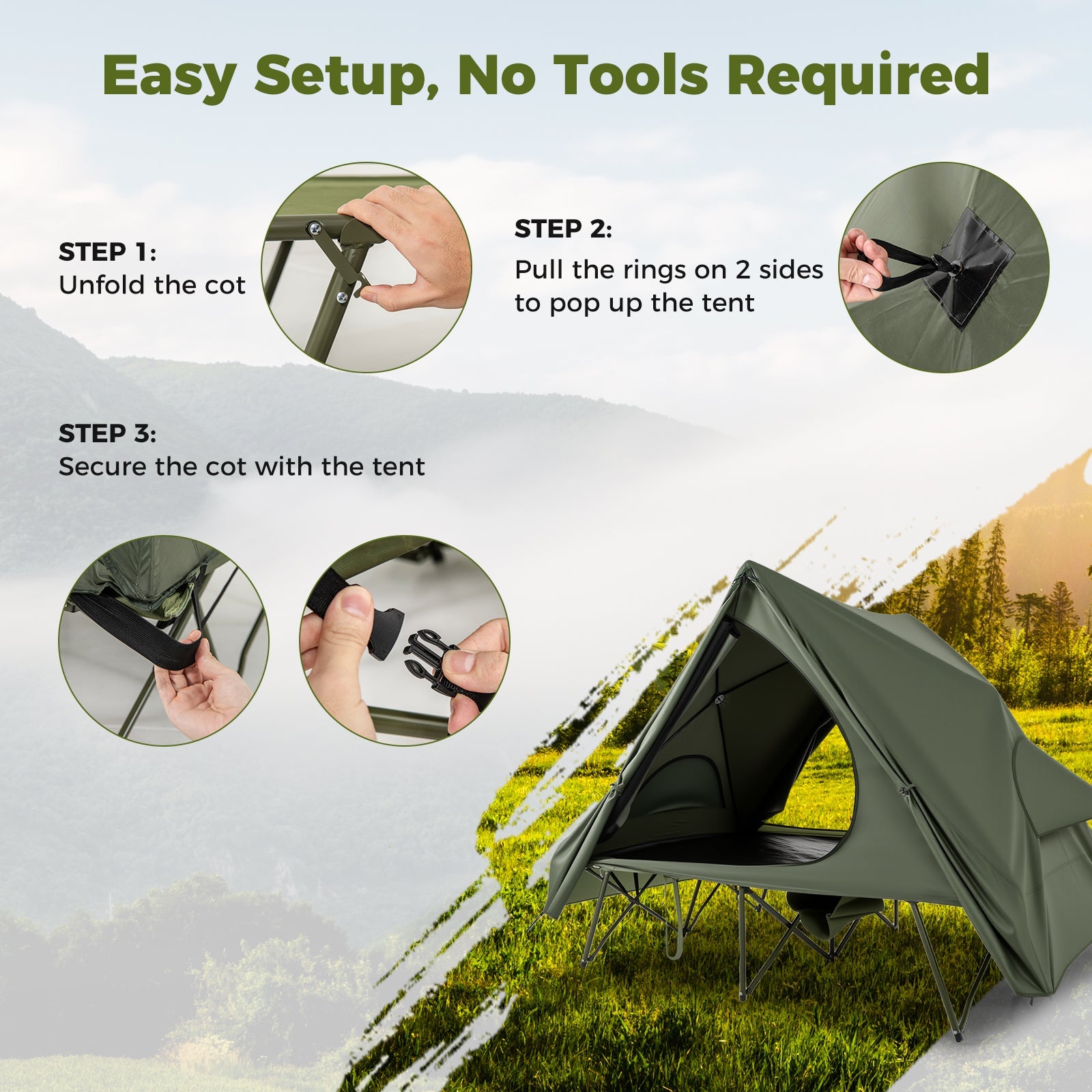 Foldable Outdoor Off-Ground Camping Combo, 2-Person Camping Cot Tent