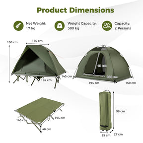 2-Person Camping Cot Tent, Foldable Off-Ground Camping Combo for Adults