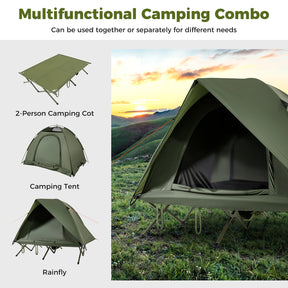 2-Person Camping Cot Tent, Foldable Off-Ground Camping Combo for Adults