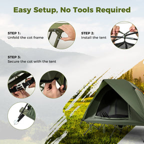 2-Person Camping Cot Tent, Foldable Off-Ground Camping Combo for Adults