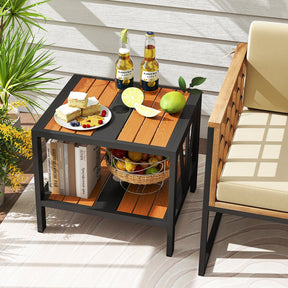 Outdoor Side Table with 4 cm Umbrella Hole, 2-Tier Patio Metal End Table