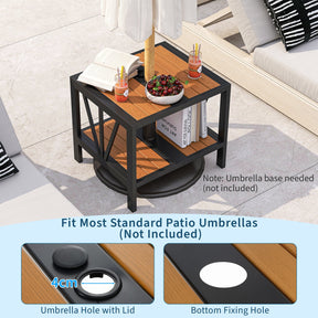 Outdoor Side Table with 4 cm Umbrella Hole, 2-Tier Patio Metal End Table