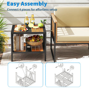 Outdoor Side Table with 4 cm Umbrella Hole, 2-Tier Patio Metal End Table