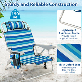 Folding Beach Chair for Adults, Portable Lightweight Aluminum Frame Low Sand Chair