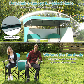 Double Beach Chair w/ Adjustable Canopy, 3 -Side Shading Curtains