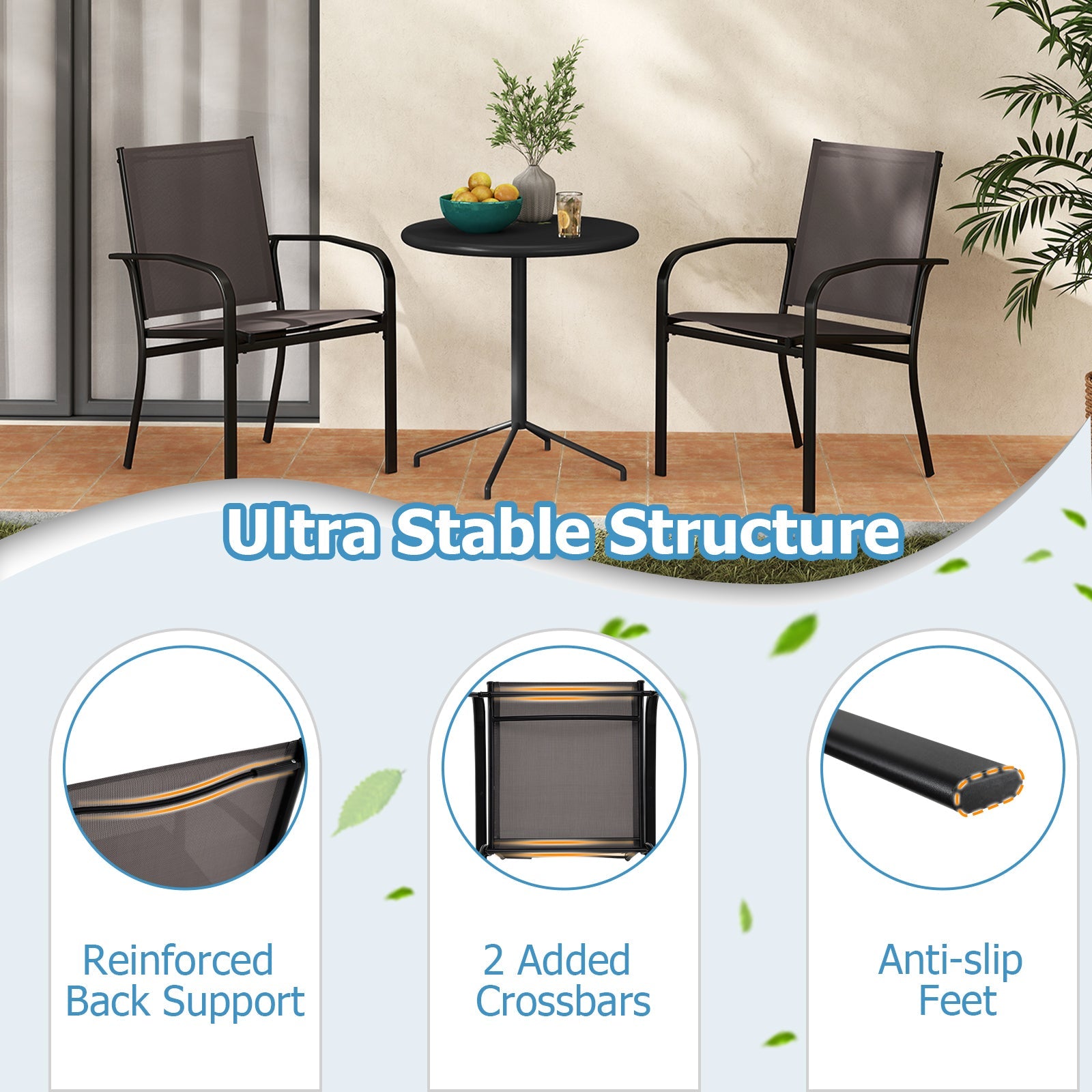 Outdoor Dining Chairs Set of 2 with Breathable Fabric