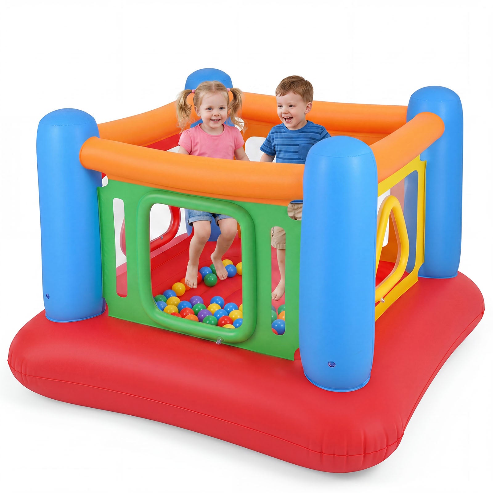 Inflatable Bounce House for Kids, Blow Up Jumping House with Transparent Side Walls & Square/Triangle Openings