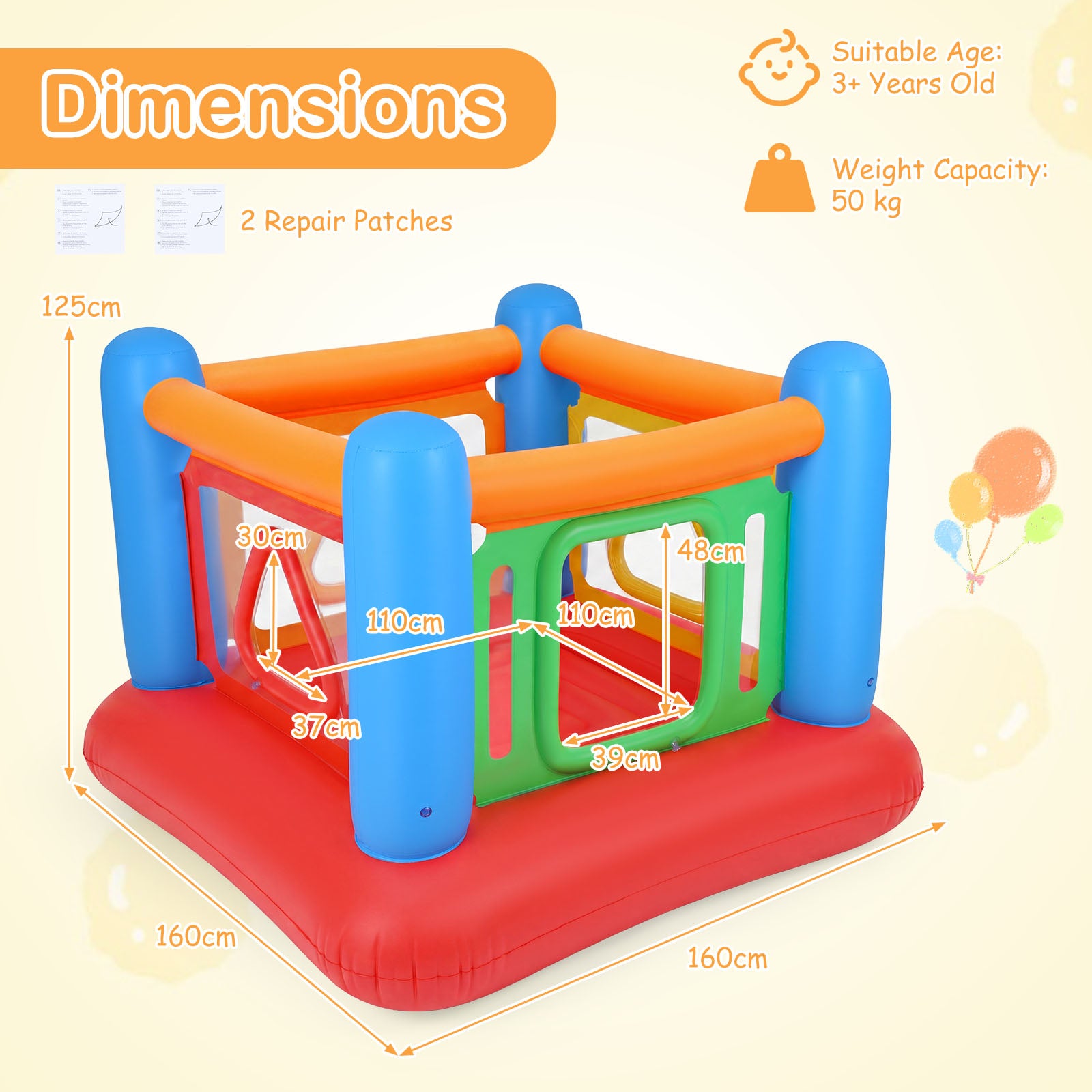 Inflatable Bounce House for Kids, Blow Up Jumping House with Transparent Side Walls & Square/Triangle Openings