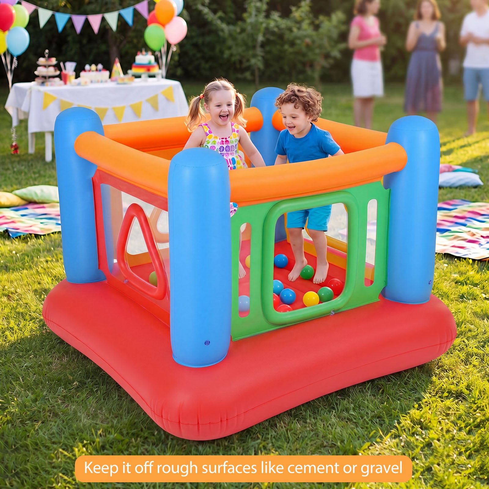Inflatable Bounce House for Kids, Blow Up Jumping House with Transparent Side Walls & Square/Triangle Openings