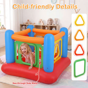 Inflatable Bounce House for Kids, Blow Up Jumping House with Transparent Side Walls & Square/Triangle Openings