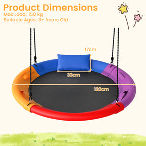 120 cm Tree Swing, Outdoor Saucer Flying Swing w/Soft Headrest