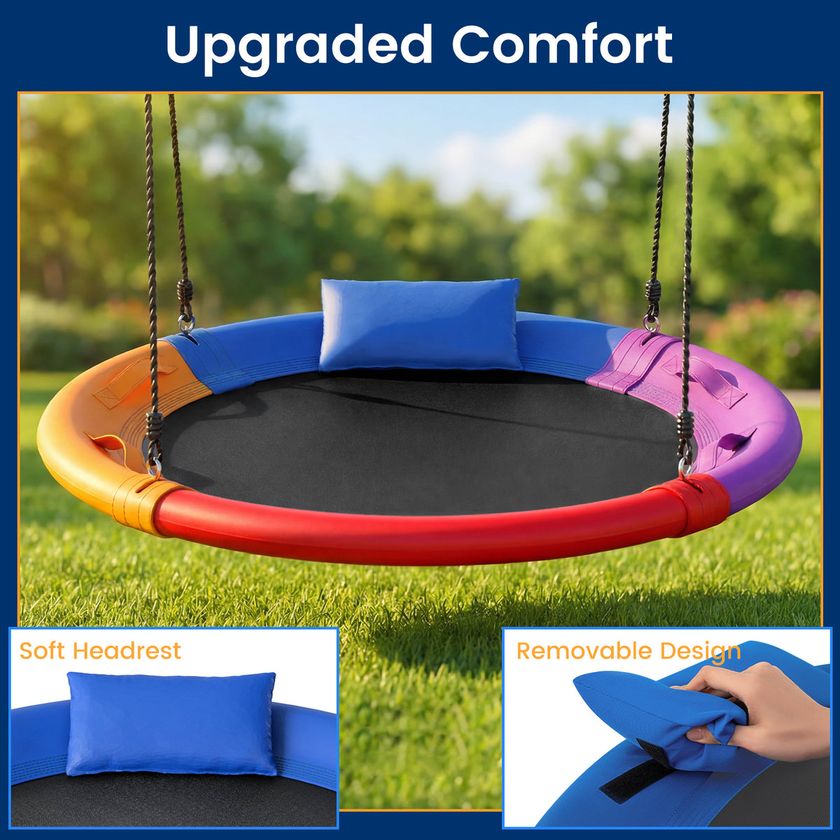 120 cm Tree Swing, Outdoor Saucer Flying Swing w/Soft Headrest