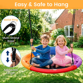120 cm Tree Swing, Outdoor Saucer Flying Swing w/Soft Headrest