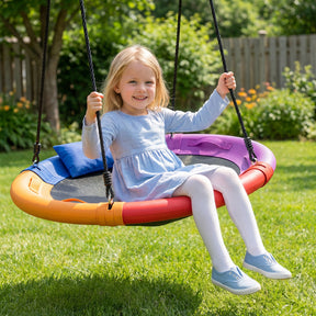 120 cm Tree Swing, Outdoor Saucer Flying Swing w/Soft Headrest