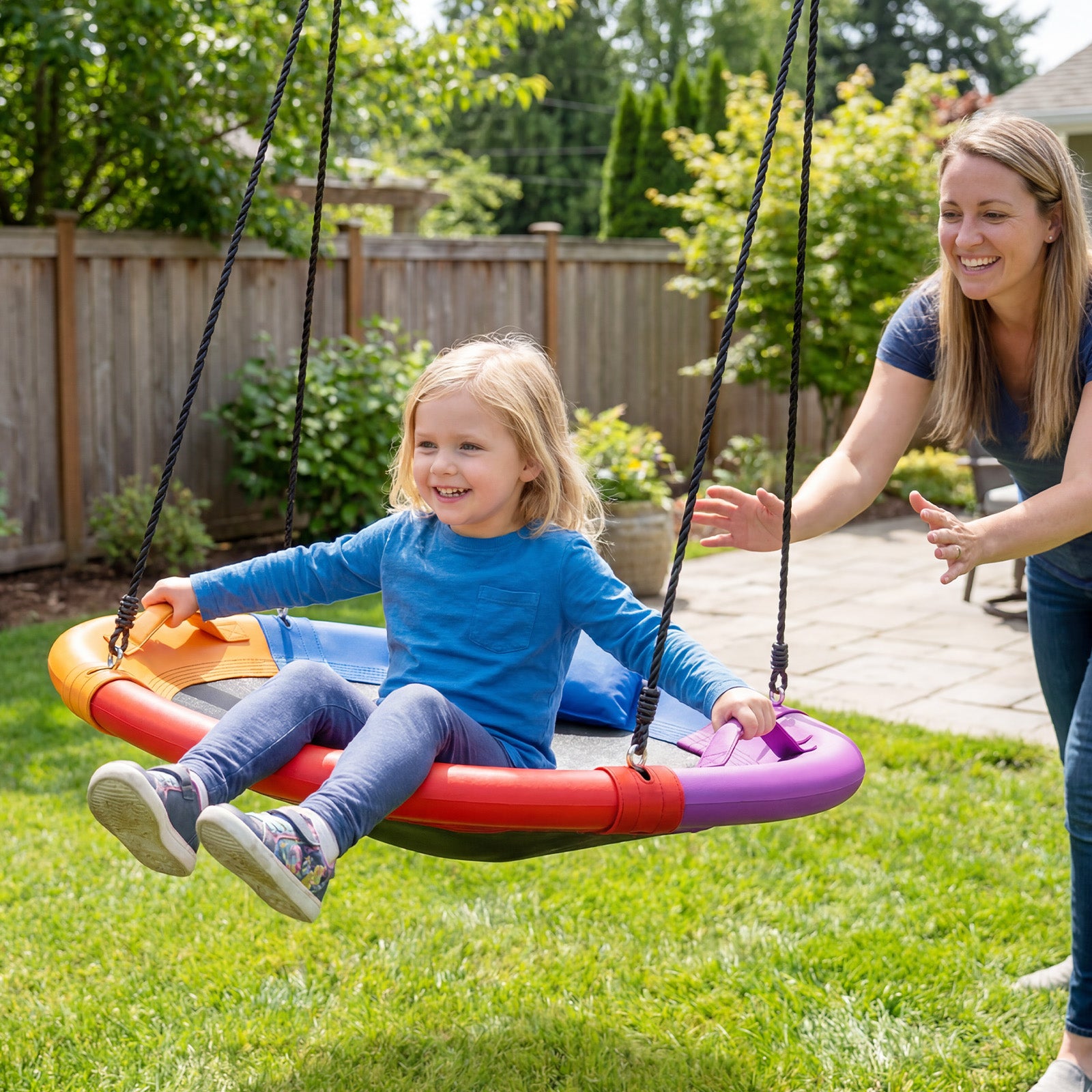 120 cm Tree Swing, Outdoor Saucer Flying Swing w/Soft Headrest