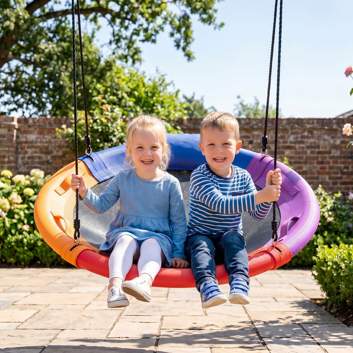 120 cm Tree Swing, Outdoor Saucer Flying Swing w/Soft Headrest