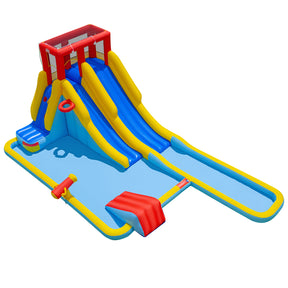 2-Lane Inflatable Water Slide, Outdoor Mega Splash Park with Sprinklers, Water Gun, Climbing Wall, Extra Long Slide & 2 Swimming Rings, Blow-up Water Park for Yard, 680W Blower Included