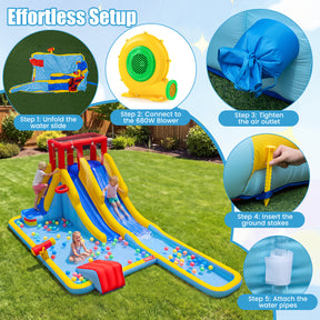 2-Lane Inflatable Water Slide, Outdoor Mega Splash Park with Sprinklers, Water Gun, Climbing Wall, Extra Long Slide & 2 Swimming Rings, Blow-up Water Park for Yard, 680W Blower Included