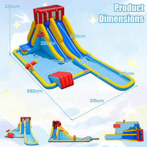 2-Lane Inflatable Water Slide, Outdoor Mega Splash Park with Sprinklers, Water Gun, Climbing Wall, Extra Long Slide & 2 Swimming Rings, Blow-up Water Park for Yard, 680W Blower Included