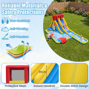 2-Lane Inflatable Water Slide, Outdoor Mega Splash Park with Sprinklers, Water Gun, Climbing Wall, Extra Long Slide & 2 Swimming Rings, Blow-up Water Park for Yard, 680W Blower Included