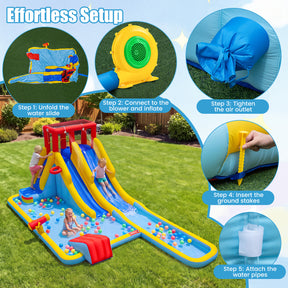 2-Lane Inflatable Water Slide, Outdoor Mega Splash Park with Sprinklers, Water Gun, Climbing Wall, Extra Long Slide & 2 Swimming Rings, Blow-up Water Park for Yard, 680W Blower Included