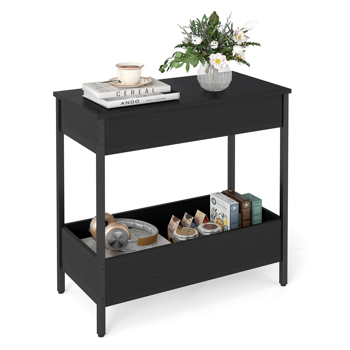Side Table with 2 Storage Shelves & 2 Removable Tabletops
