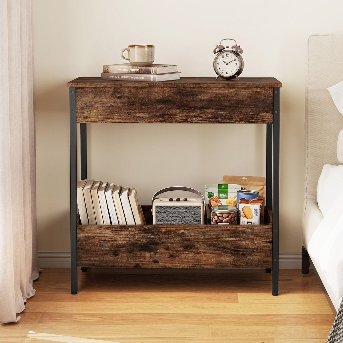 Side Table with 2 Storage Shelves & 2 Removable Tabletops