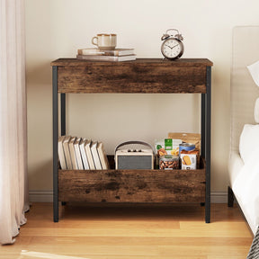 Side Table with 2 Storage Shelves & 2 Removable Tabletops