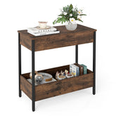 Side Table with 2 Storage Shelves & 2 Removable Tabletops