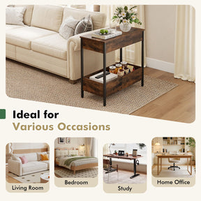 Side Table with 2 Storage Shelves & 2 Removable Tabletops