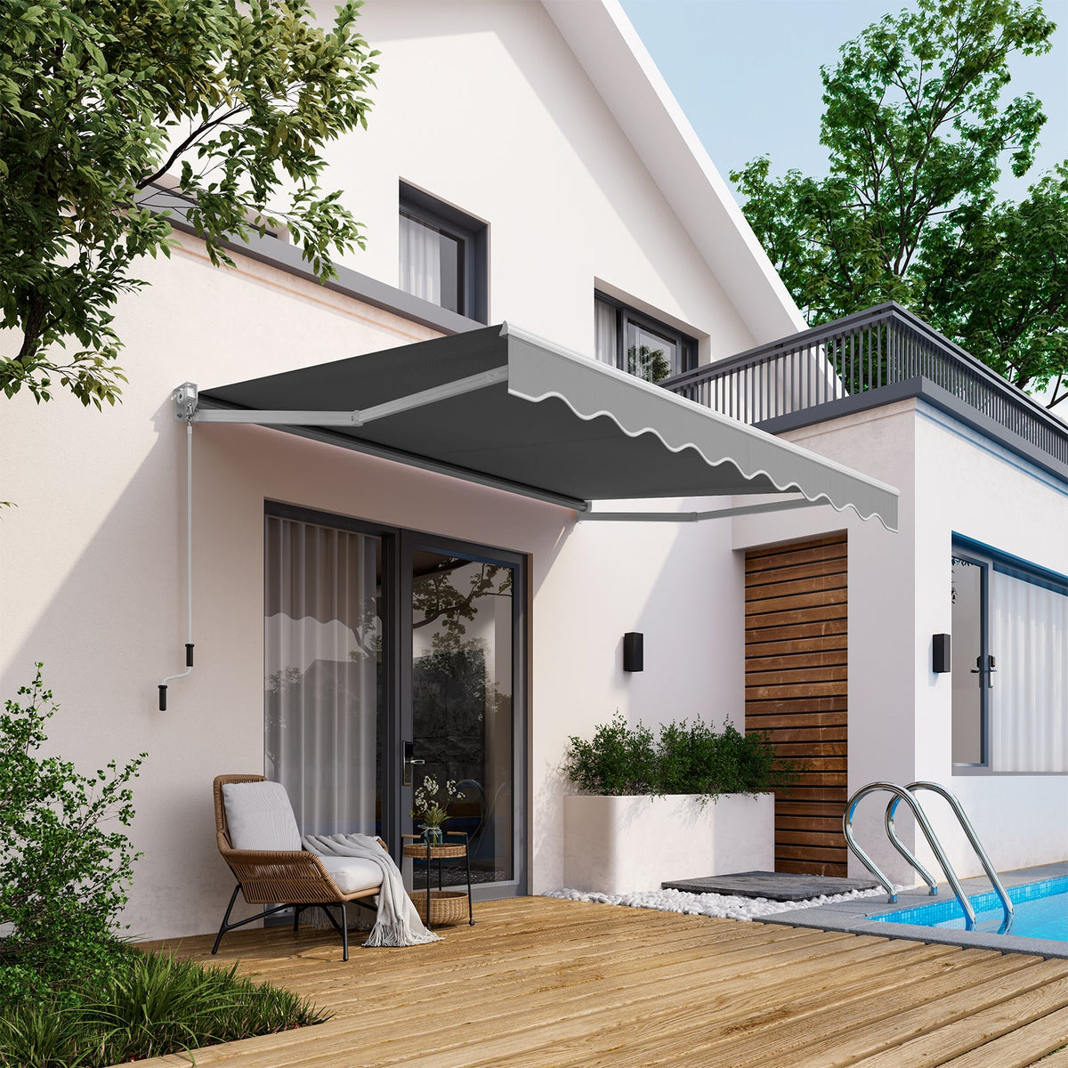 2.5 x 2/2.95M Retractable Awning, Sun Shade Shelter w/Easy Opening Manual Crank Handle
