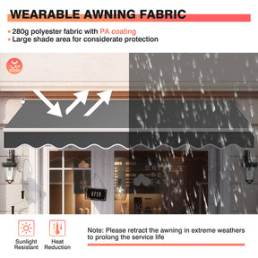 2.5 x 2/2.95M Retractable Awning, Sun Shade Shelter w/Easy Opening Manual Crank Handle