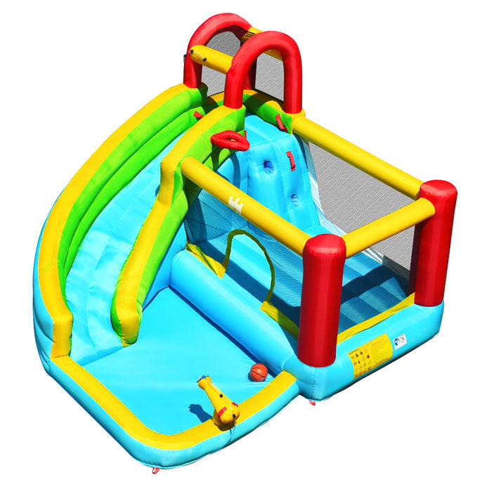 Hikidspace Inflatable Water Slide, 6 in 1 Jumping Bounce House w/Climbing Wall, Splash Pool (Without Blower)