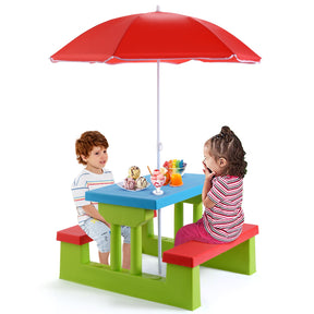 HONEY JOY Kids Picnic Table Set, Table Bench Set for Toddlers w/Removable Umbrella