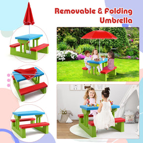 HONEY JOY Kids Picnic Table Set, Table Bench Set for Toddlers w/Removable Umbrella