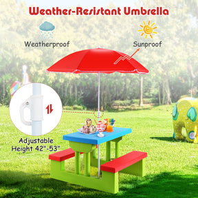 HONEY JOY Kids Picnic Table Set, Table Bench Set for Toddlers w/Removable Umbrella