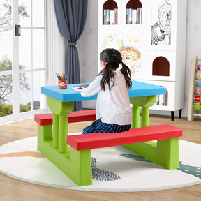 HONEY JOY Kids Picnic Table Set, Table Bench Set for Toddlers w/Removable Umbrella