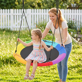 100 CM Saucer Tree Swing, 900D Oxford Fabric Swing w/Steel Frame, Colorful Swing Seat, 300 KG Weight Capacity, Round Flying Swing for Kids w/Hanging Ropes, Straps, Swivel Hook