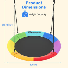 100 CM Saucer Tree Swing, 900D Oxford Fabric Swing w/Steel Frame, Colorful Swing Seat, 300 KG Weight Capacity, Round Flying Swing for Kids w/Hanging Ropes, Straps, Swivel Hook
