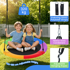 100 CM Saucer Tree Swing, 900D Oxford Fabric Swing w/Steel Frame, Colorful Swing Seat, 300 KG Weight Capacity, Round Flying Swing for Kids w/Hanging Ropes, Straps, Swivel Hook