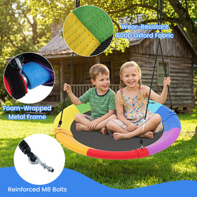 100 CM Saucer Tree Swing, 900D Oxford Fabric Swing w/Steel Frame, Colorful Swing Seat, 300 KG Weight Capacity, Round Flying Swing for Kids w/Hanging Ropes, Straps, Swivel Hook