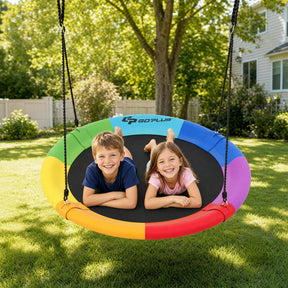 100 CM Saucer Tree Swing, 900D Oxford Fabric Swing w/Steel Frame, Colorful Swing Seat, 300 KG Weight Capacity, Round Flying Swing for Kids w/Hanging Ropes, Straps, Swivel Hook