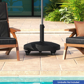 24kg Round Resin Umbrella Base, Rattan Designed Outdoor Umbrella Stand W/Lockable Wheels