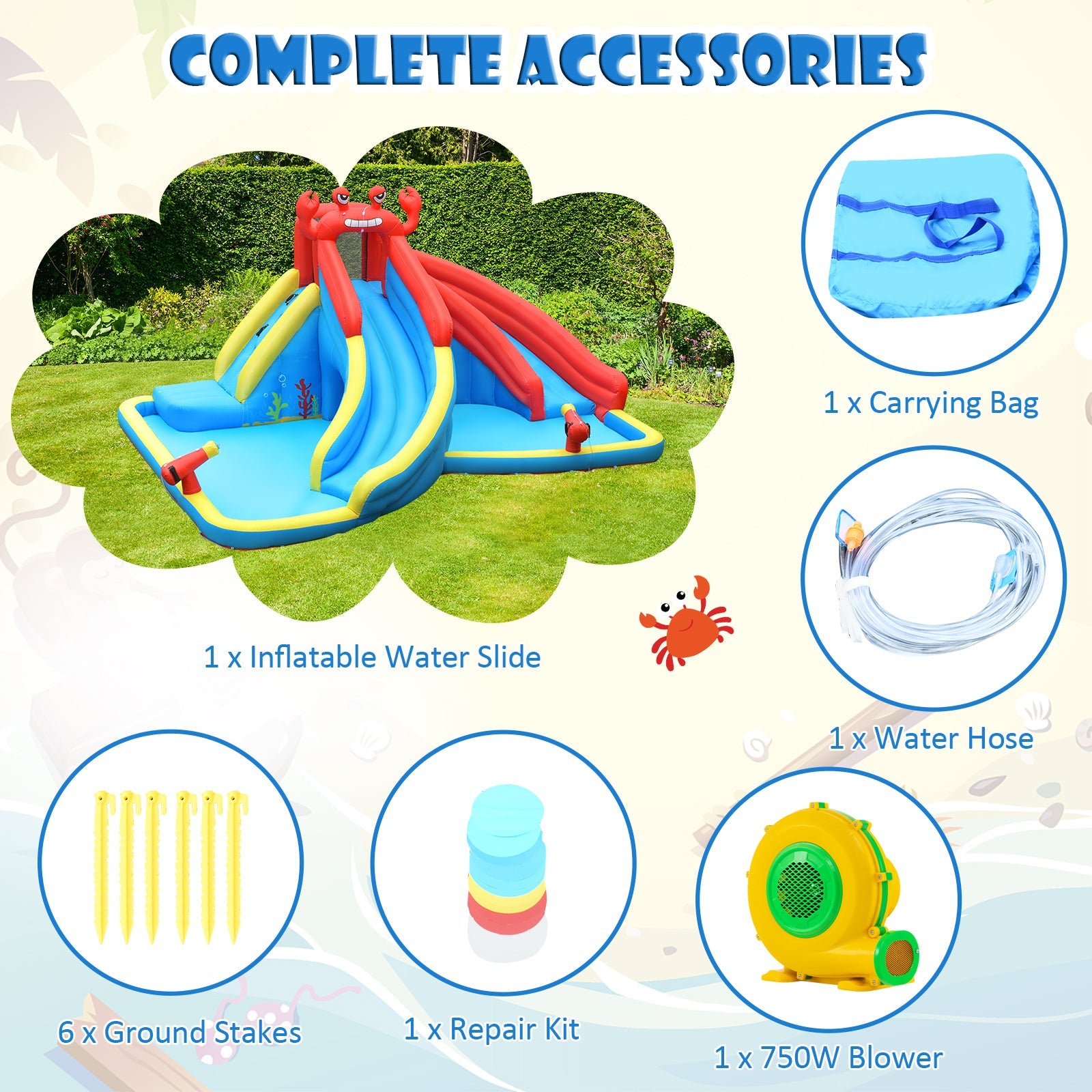 HONEY JOY Inflatable Water Slide, 7 in 1 Giant Water Park Double Long Slide w/Splash Pool, Tunnel Adventure