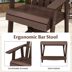 Outdoor HDPE Barstool Patio Dining Chair with Curved Seat and Wide Backrest