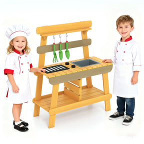 Outdoor Mud Kitchen for Kids, Toddler Wood Pretend Play Kitchen with Gardening Accessories, Sink