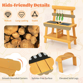 Outdoor Mud Kitchen for Kids, Toddler Wood Pretend Play Kitchen with Gardening Accessories, Sink