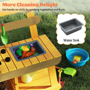 Outdoor Mud Kitchen for Kids, Toddler Wood Pretend Play Kitchen with Gardening Accessories, Sink